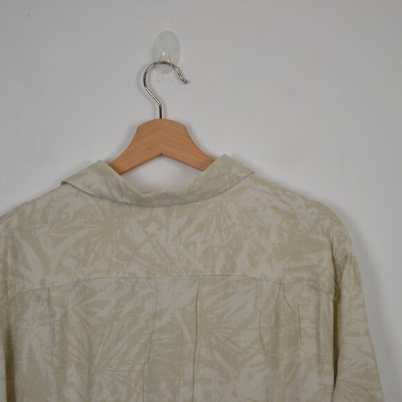 Tasso Elba Silk Linen Blend Palm Leaves Button Down Mens XL 1 Pocket Shirt - Picture 6 of 9